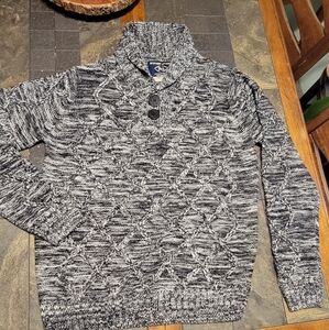 Amongst Others Men Sweater Large Black White Long Sleeve Cable Knit Shawl Collar